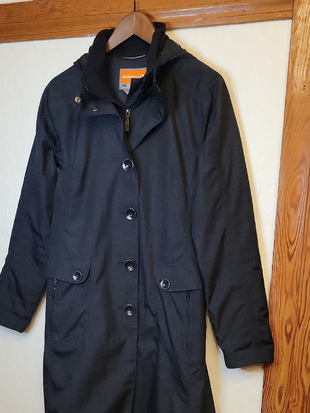 Merrell‎ Black Hooded Jacket with Button Front